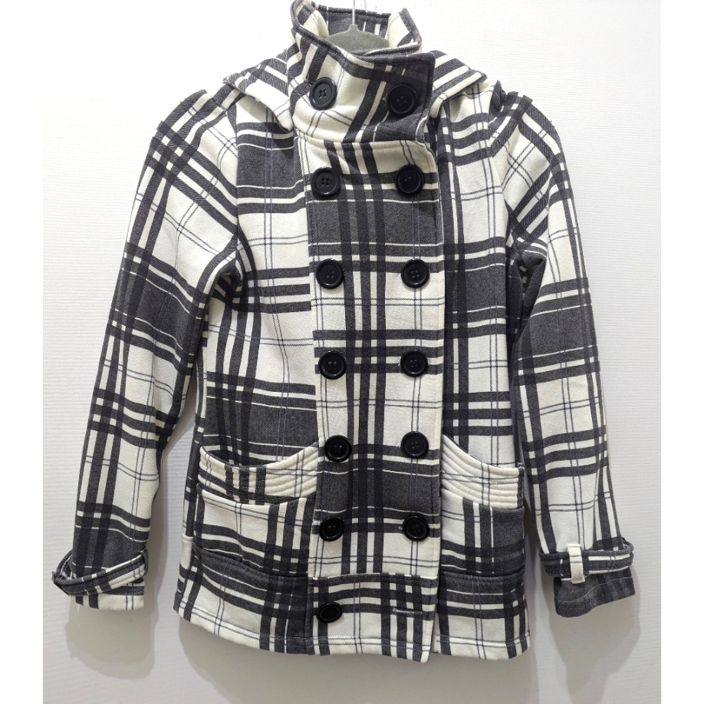 Glimmer by J.J. Basics Hooded Double Breasted Plaid Jacket Coat Size M